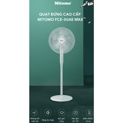 Quạt Cây Đứng Cao Cấp Mitomo FCE - 50AE MAX, có điều khiển từ xa, hẹn giờ, hoạt động siêu êm  hàng chính hãng
