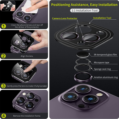 Bộ miếng dán kính cường lực bảo vệ Camera cho iPhone 14 Pro / 14 Pro Max hiệu HOTCASE URR mang lại khả năng chụp hình sắc nét full HD (độ cứng 9H, tặng kèm khung tự dán) - Hàng nhập khẩu