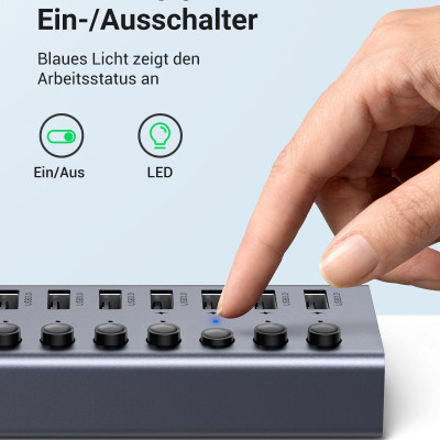 Ugreen UG90307CM481TK hub ra 7 cổng USB 3.0 + Adapter 12v-2A có hỗ trợ truyền dữ liệu và sạc có kèm dây USB type C chuẩn cắm EU chân tròn Bộ chia Màu Xám - HÀNG CHÍNH HÃNG