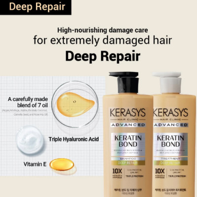 Dầu gội xả Hàn Quốc Kerasys Keratin Bond Shampoo phục hồi chuyên sâu cho tóc hư tổn, làm phồng và ngăn rụng tóc 600ml