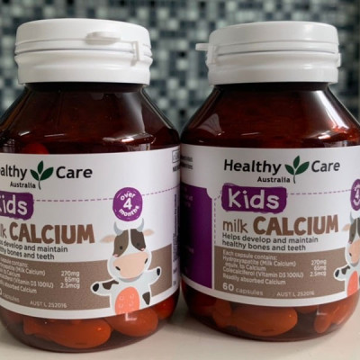 Viên Uống Milk Calcium Healthy Care Bổ Sung Canxi Cho Trẻ Trên 4 Tháng Tuổi, 60 viên, Hỗ Trợ Phát Triển Xương và Răng Giúp Cao Lớn và Khỏe Mạnh, Bé Hết Khóc Đêm, Rụng Tóc, Tóc Dựng Ngược - Ăn Ngon Ngủ Ngoan