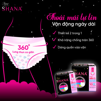 Băng Vệ Sinh Quần Peppy Shana Ngày Đêm Siêu Thấm, Freesize, Chống Tràn Tối Đa, Siêu Tiết Kiệm