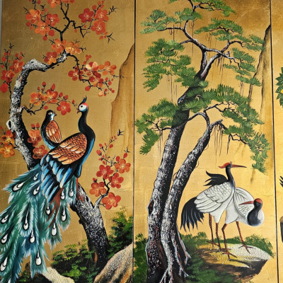 Tranh sơn mài bộ 4 tấm Mai Tùng Cúc Trúc vẽ kết hợp đắp nổi cao cấp 70x110 cm