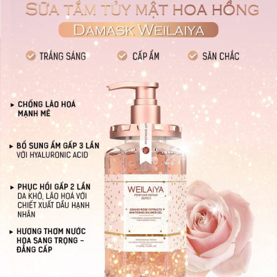 Sữa tắm trắng da chiết xuất cánh hoa hồng Damask Weilaiya Grand Rose Extracts Whitening Shower Gel chai 450ml