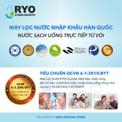 Bộ 4 Lõi Lọc Nước RYO HYUNDAI RP100H, Sediment, Pre-Carbon, UF Membrane Filter, Post Carbon. Nhập Khẩu Hàn Quốc - Hàng Chính Hãng.