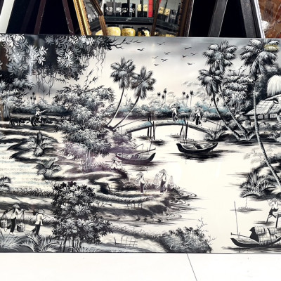 Tranh Sơn Mài - ĐỒNG QUÊ VIỆT NAM | Size 60x120 cm | Mộc Mạc – Bình Yên – Đậm Hồn Dân Tộc