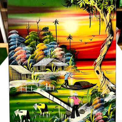 Tranh sơn mài - ĐỒNG QUÊ VIỆT NAM -Hàng xuất khẩu size 30x40 cm