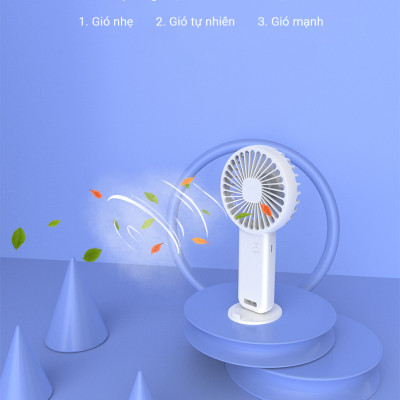 Quạt Cầm Tay Mini Tích Điện Teement, Có Giá Đở Điện Thoại, Sạc USB Di Động Tiện Lợi - Hàng Chính Hãng