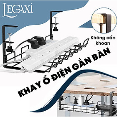 Khay đỡ ổ điện dây điện gắn dưới bàn kệ bằng kim loại thép không cần đục lỗ 38.5x13x16cm Legaxi