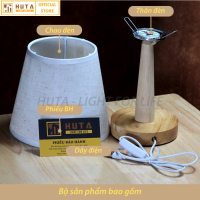 Đèn ngủ để bàn HUTA G2S Gỗ Chao Nón Vintage Dễ thương Decor Trang trí phòng ngủ, Đọc Sách Đầu Giường, Đầu Cắm USB, Đèn Vàng Bóng LED Tiết Kiệm Điện