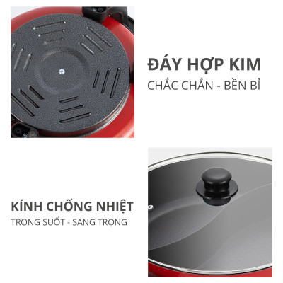 Nồi lẩu điện 2 ngăn Mishio MK112 5L - Hàng chính hãng
