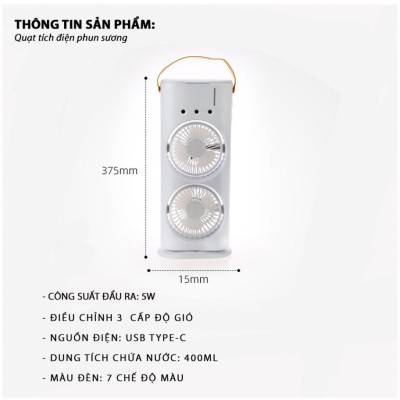 Quạt Hơi Nước, Quạt Phun Sương Mini, Quạt Để Bàn 2 Tầng Có Đèn Led Tiện Lợi, Màu Ngẫu Nhiên - Hàng Chính Hãng