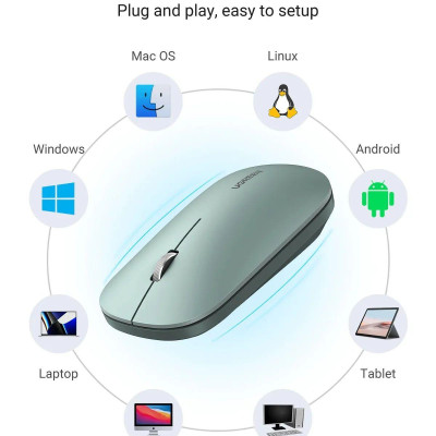 Ugreen UG25159MU001TK màu xanh 2.4G và Bluetooth Chuột không dây dùng cho máy tính laptop chất liệu nhựa ABS có kèm pin AA - HÀNG CHÍNH HÃNG