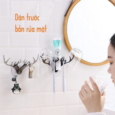 Móc dán tường treo đồ đa năng treo quần áo mũ chìa khóa decor trang trí nhà cửa hình đầu nai sừng hươu (GIAO MÀU NGẪU NHIÊN)
