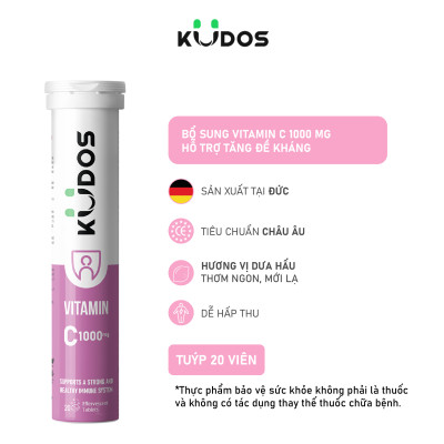 Thực phẩm bảo vệ sức khỏe KUDOS VITAMIN C 1000 MG hương dưa hấu (20 viên/tuýp)