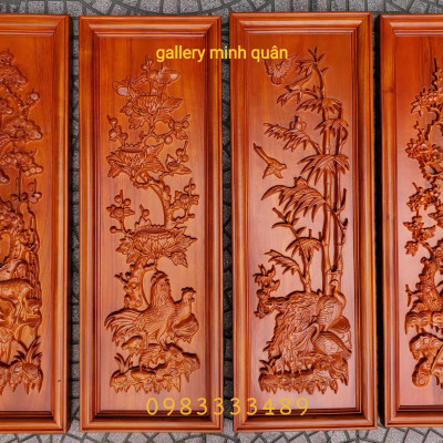 TRANH GỖ HƯƠNG ĐỤC NỔI TỨ QUÝ - TÙNG CÚC TRÚC MAI