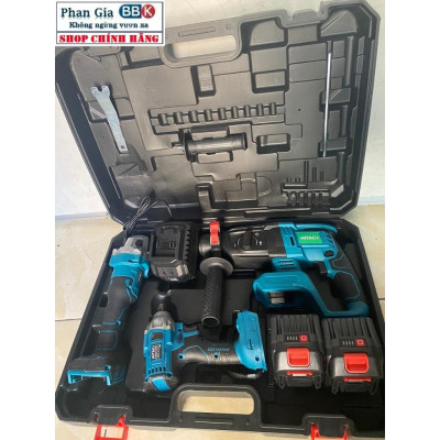 Bộ Combo Gồm Máy Khoan Đục Bê Tông, Máy Mài Và Bulong Dùng Pin 199V 15 Cell, Máy Siêu Khỏe - Bảo Hành 1 Năm