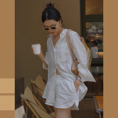 Set bộ nữ quần áo linen cổ sơ mi, sét đồ short thời trang ống rộng Haint Boutique Bv05