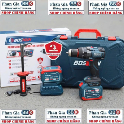 Máy [chính hãƞg] Khoan Pin BOSHUN BS-ID135AK , Anti-kickback, Động cơ Không chổi than 135Nm, 13mm, 3 chức năng