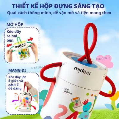 Bút màu sáp hữu cơ Mideer Silky Crayon kèm quai xách cho bé 12-24-36 màu
