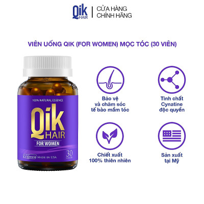 Combo 4 hộp 30 viên tặng 1 hộp 15 viên] Viên uống QIK HAIR for Women hỗ trợ giảm rụng, mọc tóc chắc khỏe