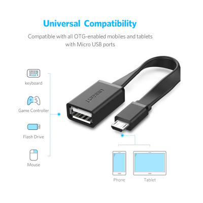 Cáp chuyển đổi USB 2.0 sang Micro USB OTG loại dẹt Ugreen 10821 - Hàng Chính Hãng
