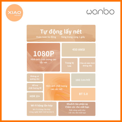 Máy chiếu Wanbo T4 Full HD - Tự Động Lấy Nét Trắng - New model - Hàng Chính Hãng