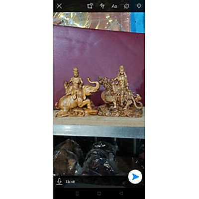 Tượng văn thù phổ hiền bồ tát bằng gỗ bách xanh thơm nức kt 16×15×6cm