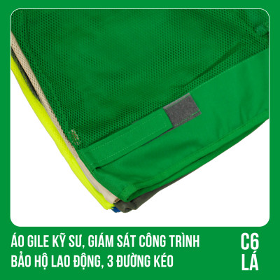 Áo Gile Kỹ Sư, Giám Sát Công Trình, Bảo Hộ Lao Động, 3 Đường Kéo - Mã C6 ( LÁ )