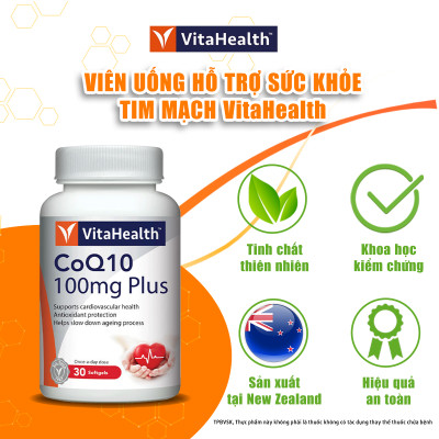 Viên Uống VITAHEALTH CoQ10 100mg Plus Hỗ Trợ Sức Khỏe Tim Mạch Hỗ Trợ Huyết Áp ( Hộp 30 Viên)