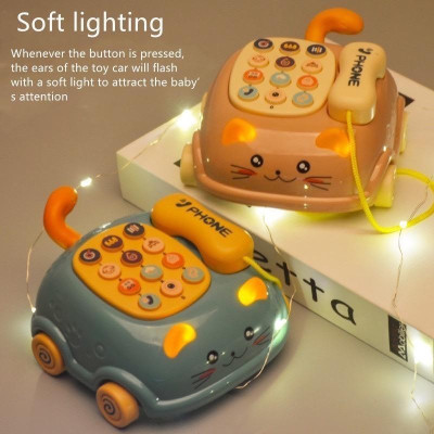 (Full box)Đồ chơi điện thoại ô tô hình mèo dễ thương có 64 bài nhạc và 16 chức năng cho bé