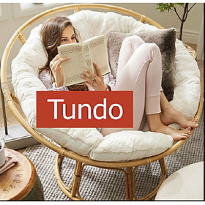 Ghế lười mặt trăng Tundo Papasan mây thật cao cấp kèm nệm 1m