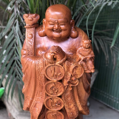 Tượng phật di lặc chúc phúc bằng gỗ hương đá kt cao 80×27×24cm