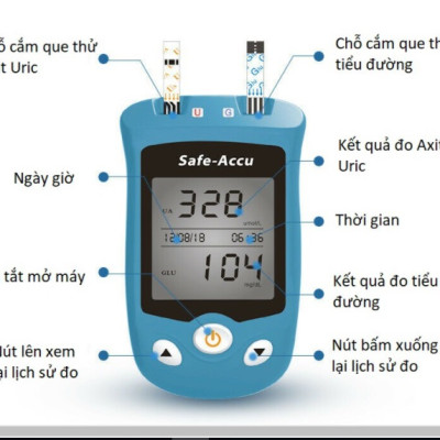 BỘ MÁY ĐO ĐƯỜNG HUYẾT VÀ AXIT URIC ( BỆNH GÚT ) 2 TRONG 1  KÈM 100 QUE KIM