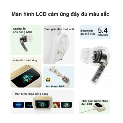 Tai nghe bluetooth không dây nhét tai chống ồn chủ động ANC ROCKSPACE A5 Pro TWS có mic hàng chính hãng BH 12 tháng