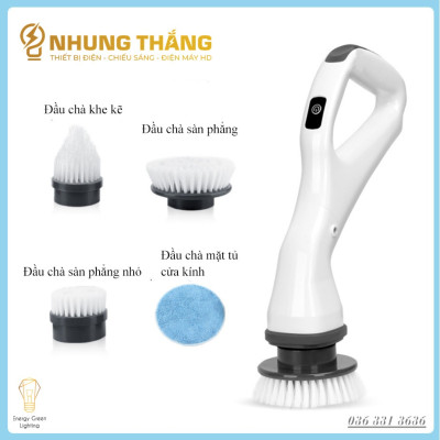 (Mẫu mới 2024) Máy Cọ Chà Sàn Vệ Sinh Tự Động, Bàn Chải Làm Sạch Vệ Sinh Nhà Tắm Không Dây Với 4 Đầu Thay Thế - Bảo Hành 12 Tháng