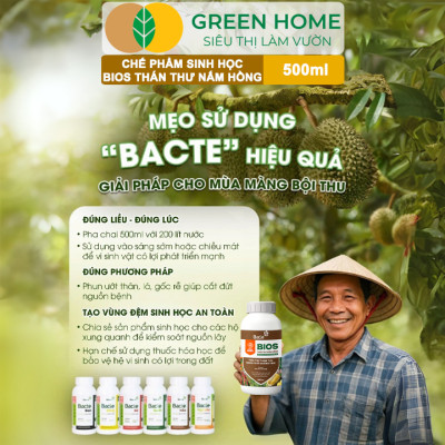 Chế Phẩm Sinh Học Bacte Bios Thán Thư Nấm Hồng, Green Home, Chai 500ml, Từ Thảo Mộc, Hiệu Lực Nhanh Mạnh