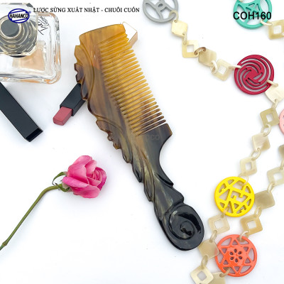  Lược Sừng Vân Nưa Chuôi Cuốn (Size: XL-20cm) Họa Tiết Uốn Lượn Sắc Sảo, Chăm sóc tóc - COH160