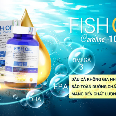Viên uống dầu cá hồi Careline Fish Oil 1000MG hỗ trợ tăng cường cải thiện trí nhớ và thị lực