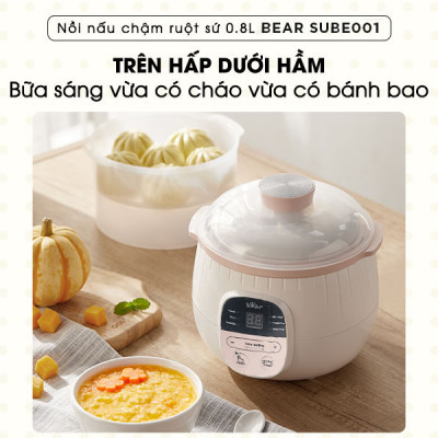 Nồi Chưng Yến, Nồi Nấu Chậm BEAR SUBE001 Tặng Khay Hấp Dung Tích 0,8 Lít Công Suất 200 W- Hàng Chính Hãng