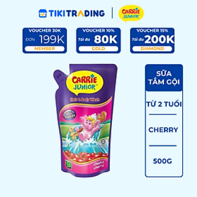 Túi Sữa Tắm Gội cho bé Carrie Junior Hương trái cây thiên nhiên Cheeky Cherry 500G