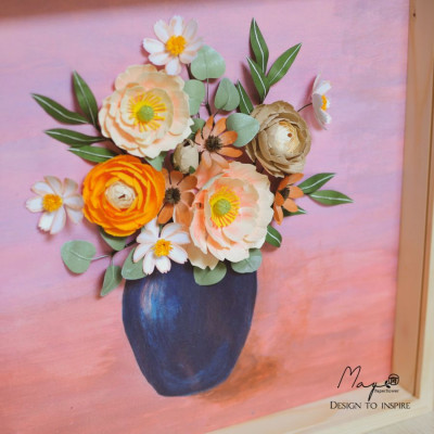 Tranh hoa giấy handmade trang trí cao cấp SPRING VASE 40x40cm - Maypaperflower Hoa giấy nghệ thuật