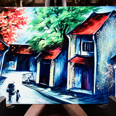 Tranh Sơn Mài - PHỐ CỔ VIỆT NAM | Size 20x30 cm | Nghệ Thuật Truyền Thống – Trang Trí Tinh Tế