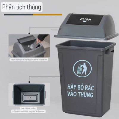 Thùng rác lật 60Lcông nghiệp 60L bền bỉ, chịu lực tốt, chống va đập và ăn mòn hóa chất.