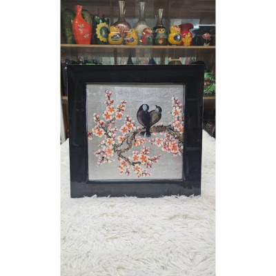 Tranh sơn mài - UYÊN ƯƠNG TRÊN CÀNH ĐÀO - Nền dát vàng/bạc cao cấp