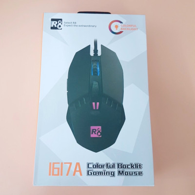 Chuột game 6D R8 1617A Led đa màu DPI 3200 - dây bọc dù chống nhiễu (đen) Hàng Chính Hãng