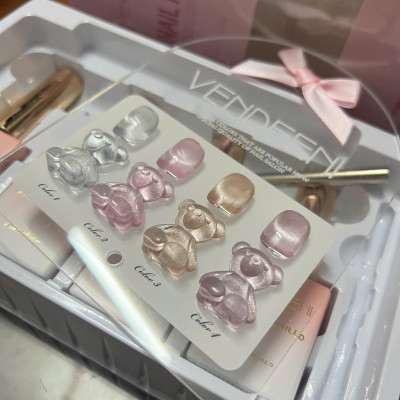 Set Sơn Mắt Mèo Ánh Trăng VENDEENI 4 Màu Hồng (Bảng Gấu) Làm Nail Siêu Sáng, Gel Đặc Chuẩn Màu Bền Bóng Sêu Mịn Nữ Women