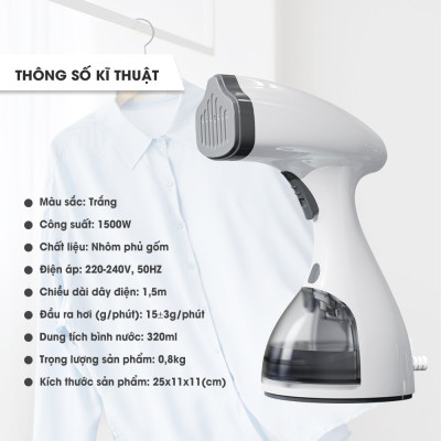 Bàn ủi hơi nước cầm tay Lebenlang LBL5299 công suất 1500W, 320ml, tiện lợi và gọn nhẹ, bảo hành 2 năm - hàng chính hãng