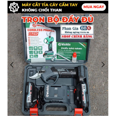 Kéo cắt cành dùng pin Work fix -CP30BL - Màn hình led báo % Pin -Công tắc bóp - Động cơ không chổi than 100% Lõi Đồng