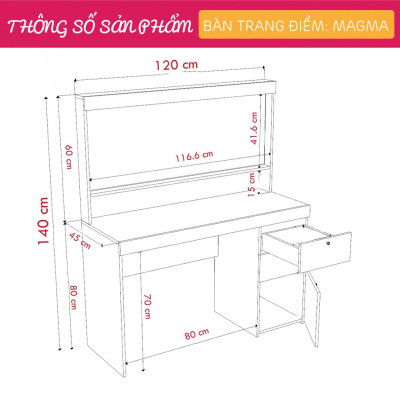 Bàn phấn cá nhân bàn trang điểm bằng gỗ SMLIFE Magma